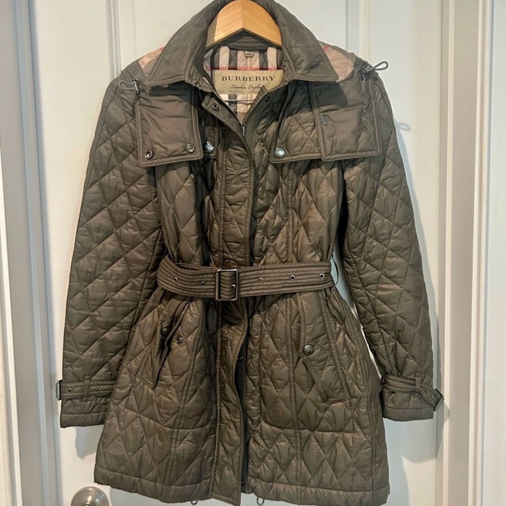 Burberry Olive Quilted Trench Coat